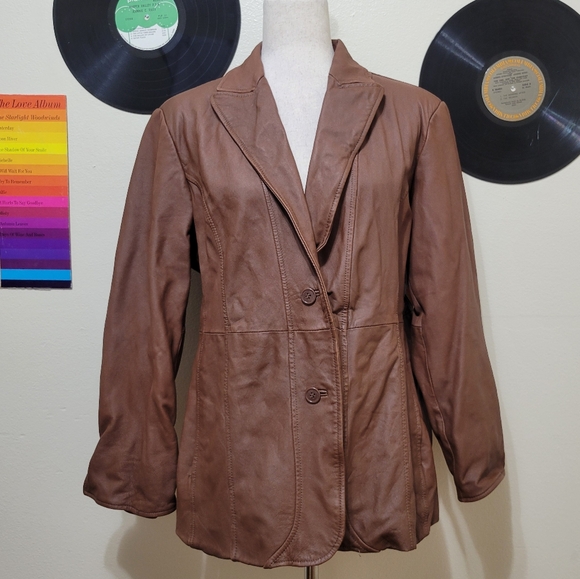Pamela Mccoy | 90s Vintage Brown Soft Genuine Leather Jacket - Picture 1 of 8